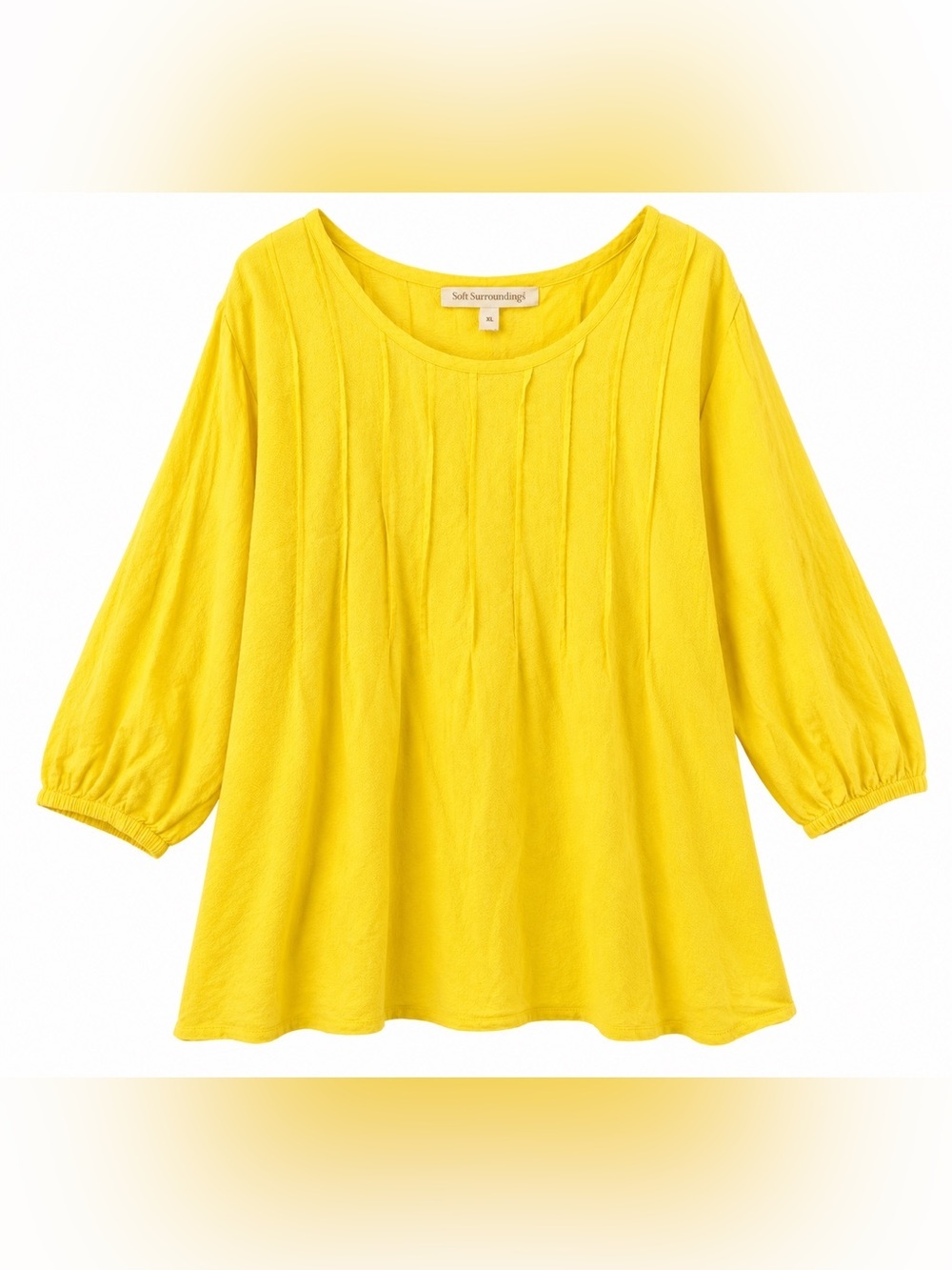 Soft Surroundings Yellow Cotton Tunic Blouse XL Boho Cottagecore Balloon Sleeve